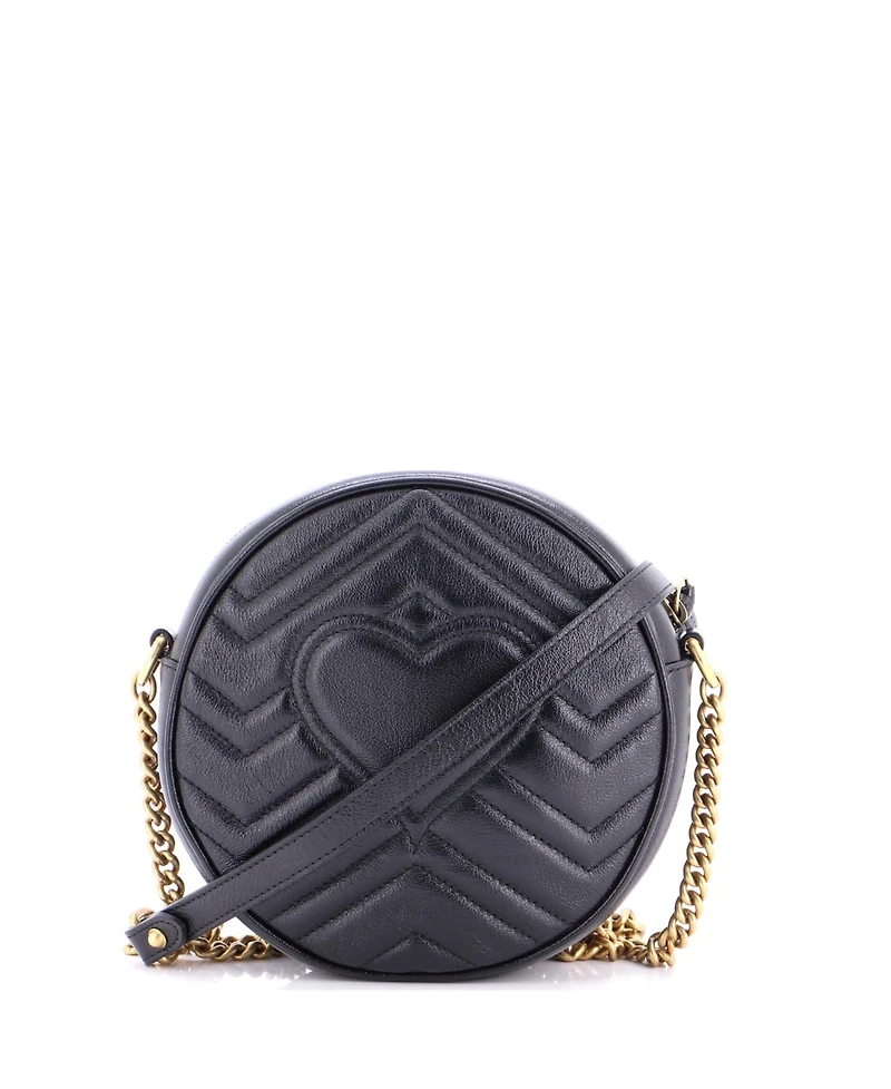 Pre-Owned Gucci Mini Gg Marmont Round Shoulder Bag Matelasse Leather