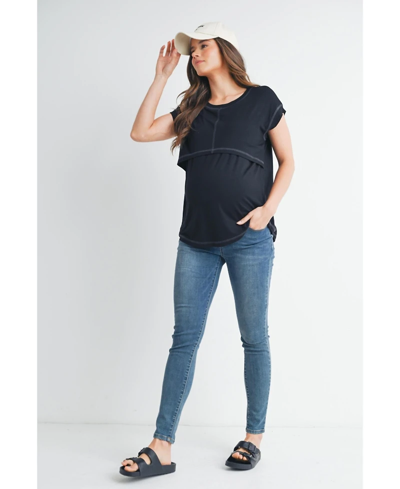 Hello Miz Maternity T-Shirt Relaxed Fit Short Sleeve Layered Nursing-Friendly