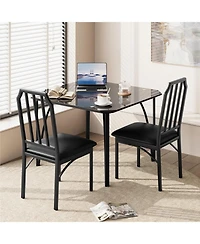 gaomon Glass Dining Table Set for 2, Kitchen Table and Chairs for 2 with with Chamfer Design, 3 Piece Dining Room Table Set with Cushion Seats