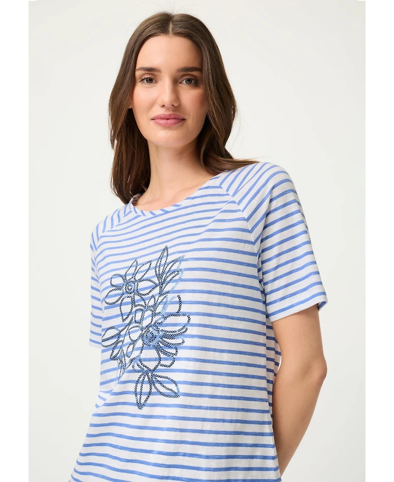 Olsen Women's Sequin Floral Stripe T-Shirt