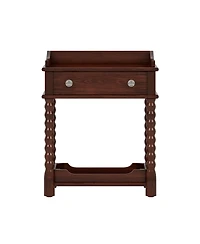 Rainsken Retro Style Nightstand with Drawer and Open Shelf, Wooden Bedside Table with Turned Legs and Metal Handle for Bedroom