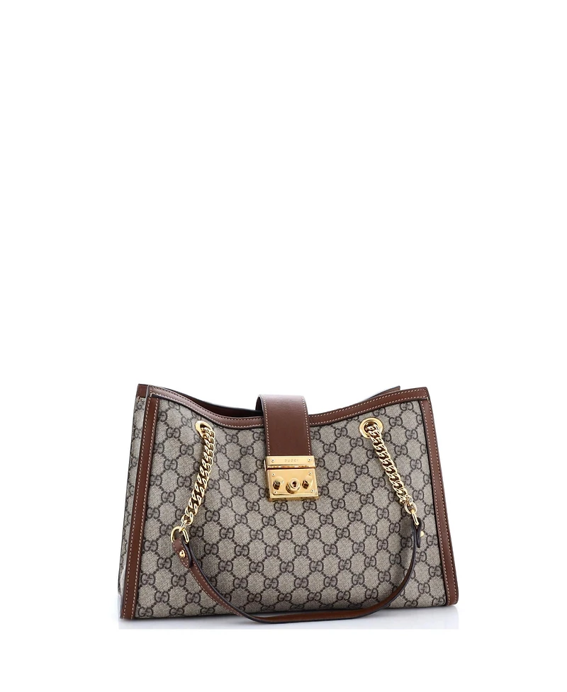 Pre-Owned Gucci Medium Padlock Chain Tote Gg Coated Canvas with Leather