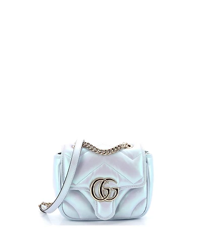 Pre-Owned Gucci Mini Gg Marmont Square Flap Bag Chevron Iridescent Leather