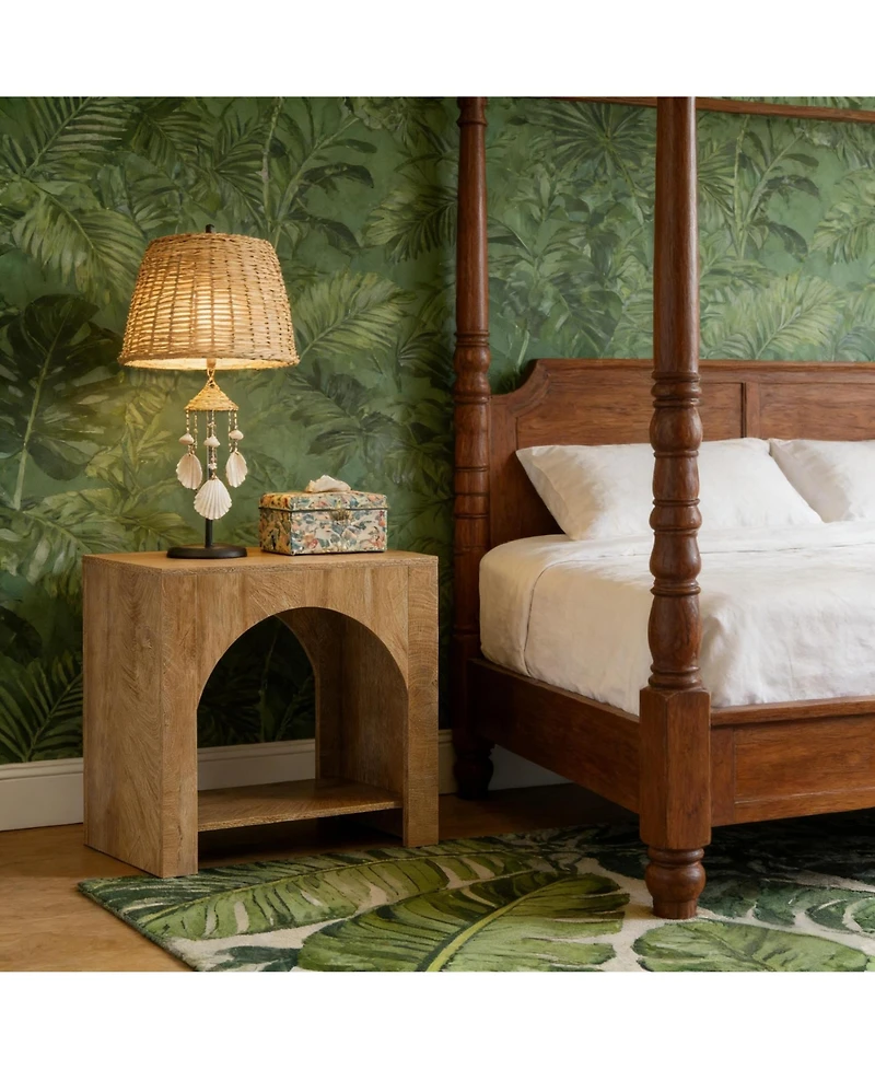 Rainsken 2 Tier Bedside Table, Farmhouse Nightstand with Open Shelf, Wooden Base and Spacious Tabletop, Accent Furniture for Living Room, Bedroom