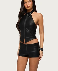 Edikted Women's Diana Zip Up Faux Leather Halter Top