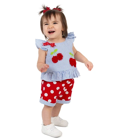 Rare Editions Baby Girls' Flutter Sleeve Top and Elastic Waistband Shorts, 2-Piece Set