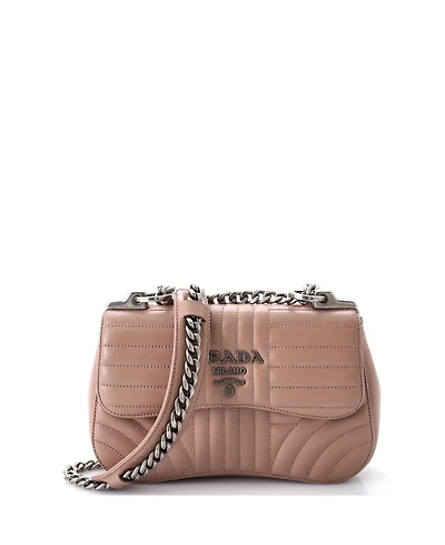 Pre-Owned Prada Small Curved Flap Chain Shoulder Bag Diagramme Quilted Leather