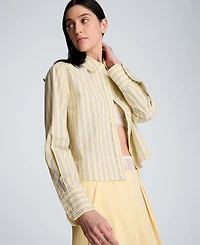 Kenneth Cole Women's Bias Piping Cropped Long-Sleeve Shirt