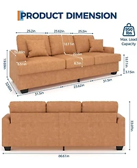 gaomon 86" Faux Leather Sofa, Modern Deep Seat Couch with Pillows and Removable Cover