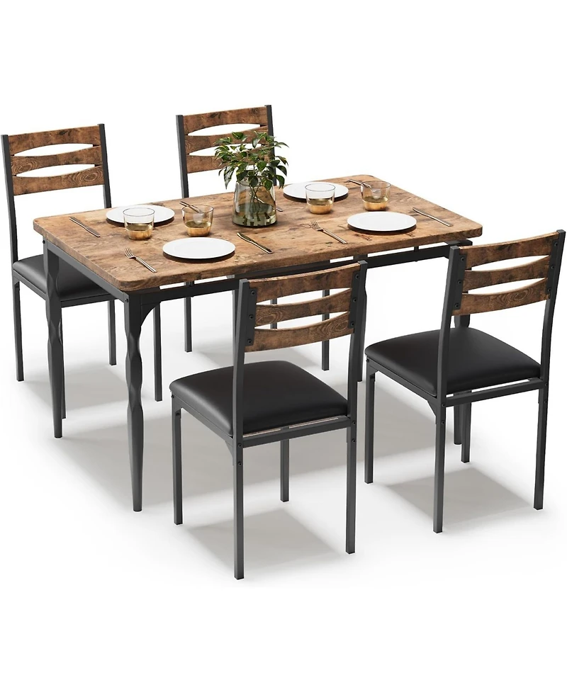 gaomon 5 Piece Dining Table Set, Industrial Style Dining Table and Chairs Set for 4, Kitchen Table Set for Dining Room Kitchen Apartment