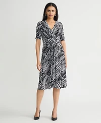 Kasper Women's Printed Faux-Wrap Midi Dress