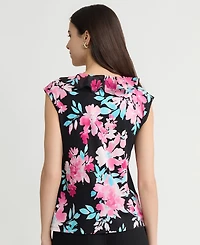 Kasper Women's Printed Ruffle-Trim V-Neck Top