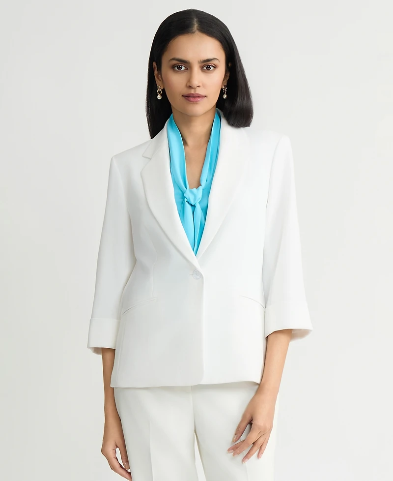 Kasper Women's Cuffed-Sleeve One-Button Blazer, Regular & Petite