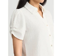 Kasper Women's Textured Collared Button-Front Blouse, Regular & Petite