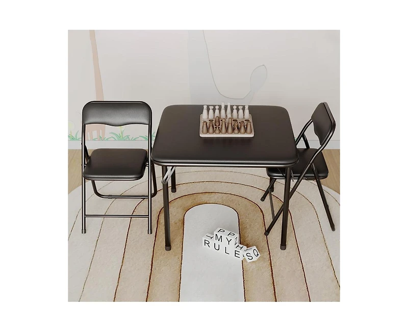 Boys and Girls Folding Table and Chair Set of 3, Featuring a Portable Table and Chairs with Ssoft Pu Cushions. No Assembly is Required, Perfect for Ea