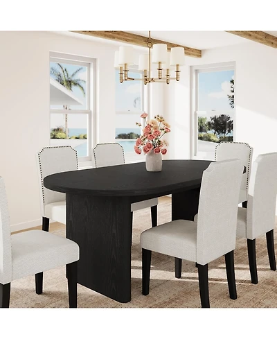 gaomon 70.8 Inch Oval Dining Table with Upholstered Dining Chairs, Kitchen Table with Sturdy Wooden Base