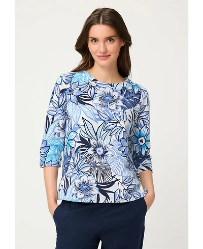 Olsen Women's Floral Rib Knit Jersey Top