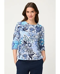 Olsen Women's Floral Rib Knit Jersey Top