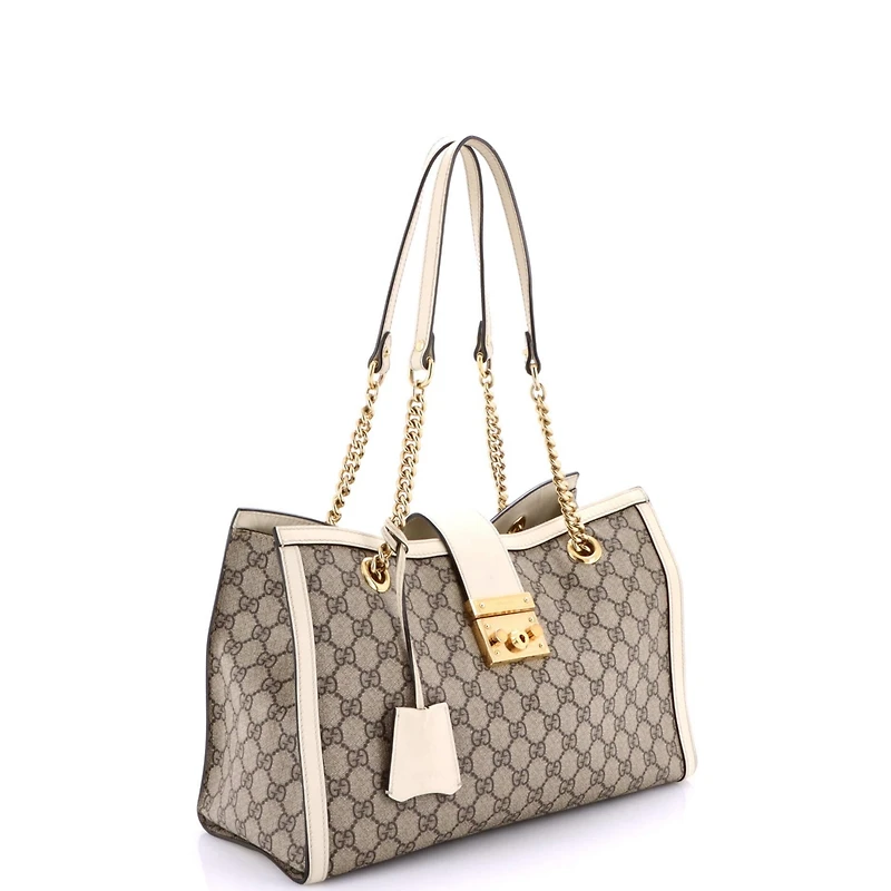 Pre-Owned Gucci Medium Padlock Chain Tote Gg Coated Canvas with Leather