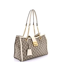 Pre-Owned Gucci Medium Padlock Chain Tote Gg Coated Canvas with Leather