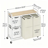 Yigii Laundry Sorter shelve with Hamper Wheels Rolling Basket Pull-out Detachable Bags