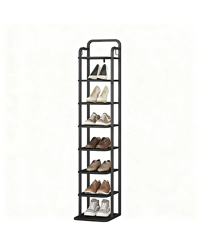 Yigii Vertical Shoe Rack Narrow Tower Adjustable Shelves 2 Hooks