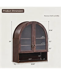 Yigii Arched Wall Cabinet Wide Adjustable Shelves Glass Doors Over Toilet Storage
