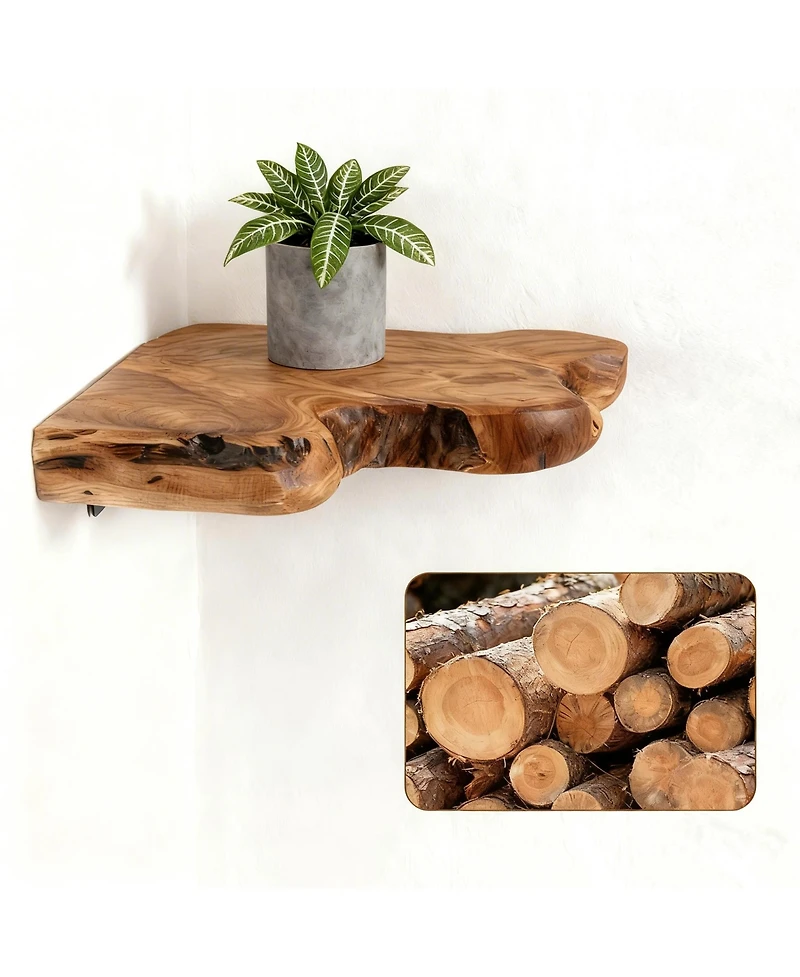 Yigii Corner Floating Shelves Cedar Wood Rustic Set of 2