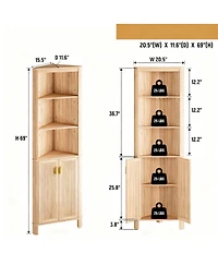 Yigii Tall Corner Cabinet shelf with Fluted Door