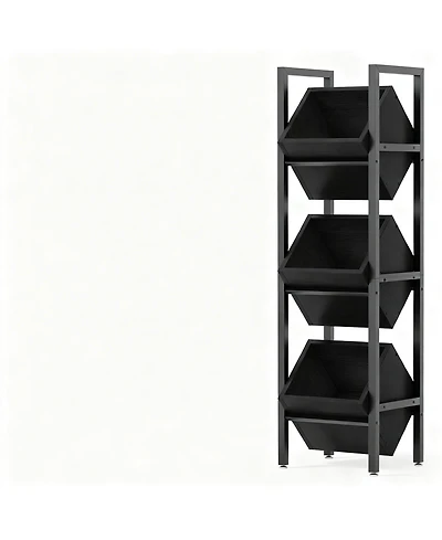 Yigii 3-Tier Basket Stand Wooden Storage shelf Kitchen Bathroom Organizer