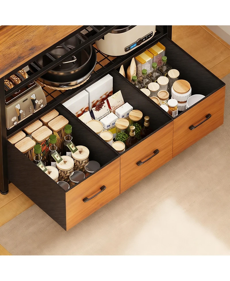 Yigii Large shelve with Storage Drawers Microwave Stand Power Outlet Led Lights