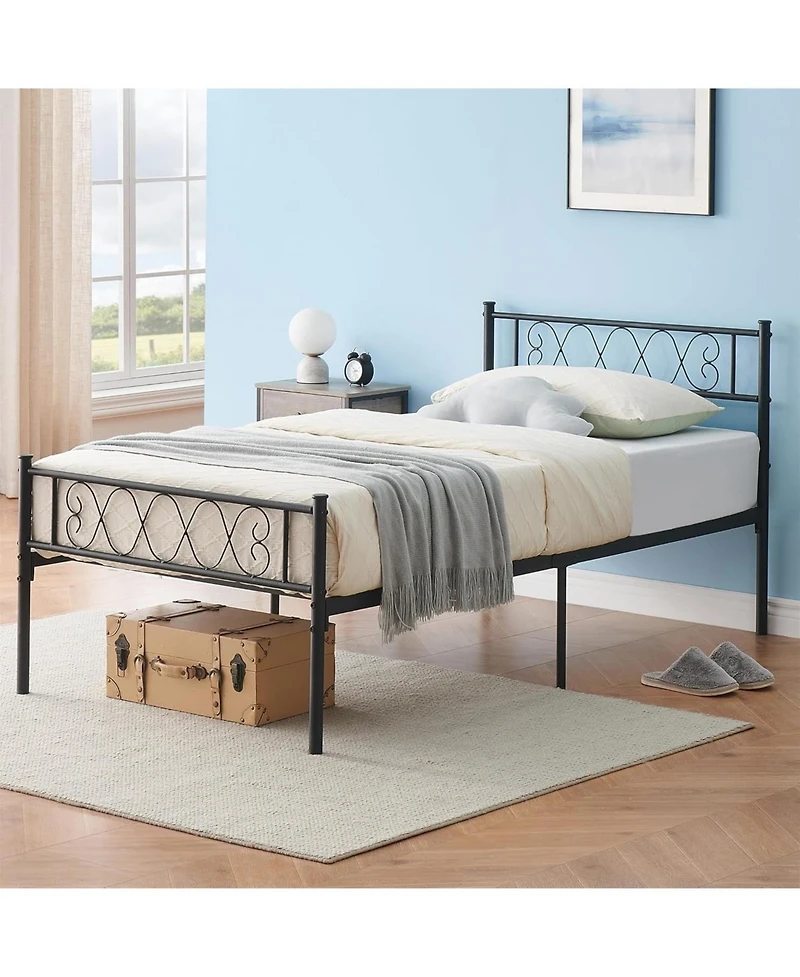 gaomon Twin-xl Size Platform Bed,Metal Twin-xl Bed Frame,Headboard and Footboard with Iron Heart Design,No Box Spring Needed, Easy Assembly