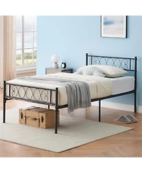 gaomon Twin-xl Size Platform Bed,Metal Twin-xl Bed Frame,Headboard and Footboard with Iron Heart Design,No Box Spring Needed, Easy Assembly