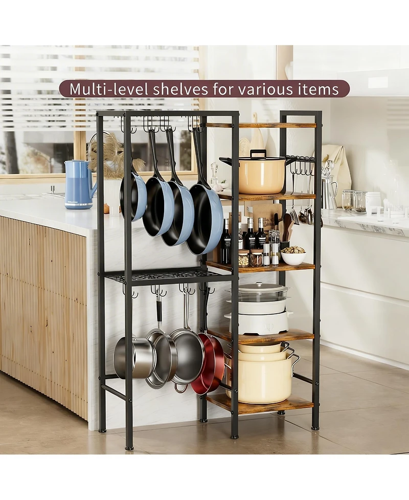 Yigii 5-Tier Pot Pan Organizer shelve with Hooks Heavy-Duty