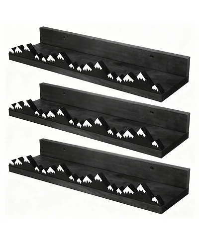 Yigii 3 Snow Mountain Floating Shelves Wood Wall Mounted Rustic Nursery Decor