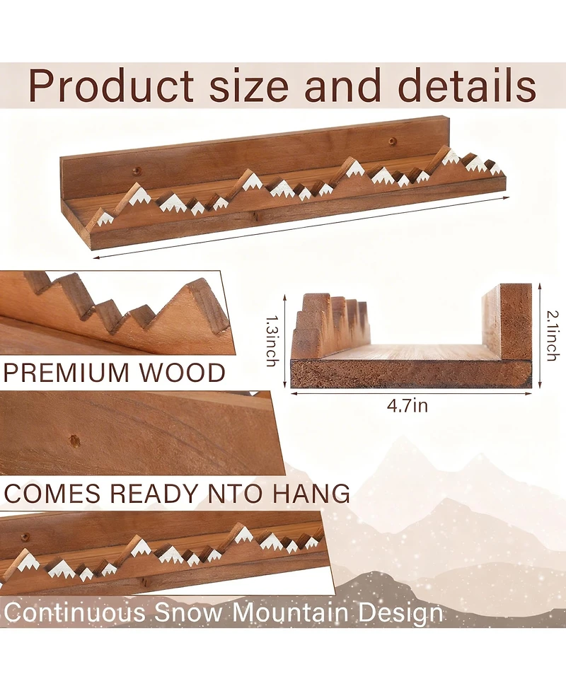 Yigii 3 Snow Mountain Floating Shelves Wood Wall Mounted Rustic Nursery Decor