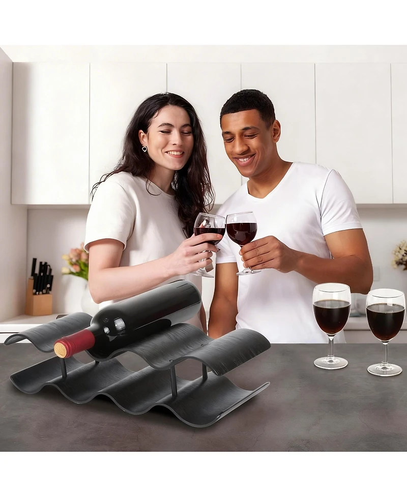 Yigii Countertop Wine shelf Wooden Storage Wavy Organizer Kitchen Cabinet Pantry Bar