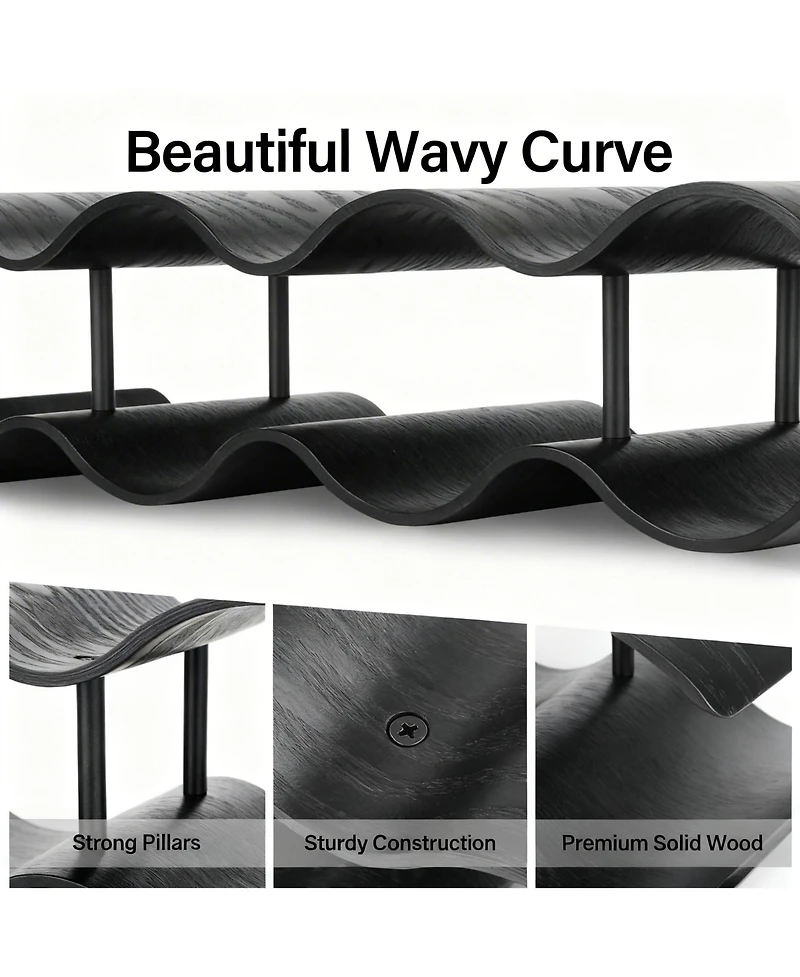 Yigii Countertop Wine shelf Wooden Storage Wavy Organizer Kitchen Cabinet Pantry Bar