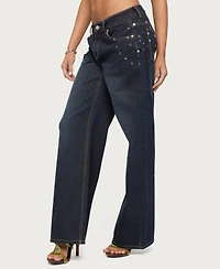 Edikted Women's Spiral Studded Low Rise Baggy Jeans
