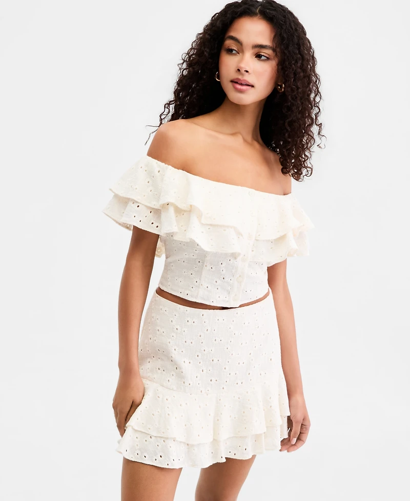 Guess Women's Sade Ruffled Cotton Mini Skirt