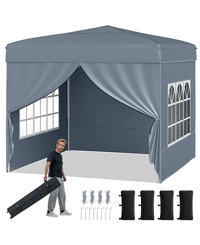 Gymax 10 X Ft Pop up Canopy Tent w/ 4 Sidewalls Wheeled Bag Sandbags 8 Stakes