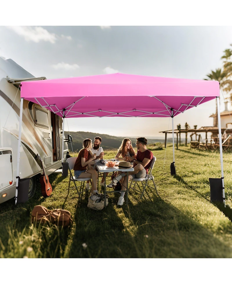 Gymax 10 x Ft Pop up Canopy Tent w/Carrying Bag 4 Sandbags 8 Stakes Wind Ropes