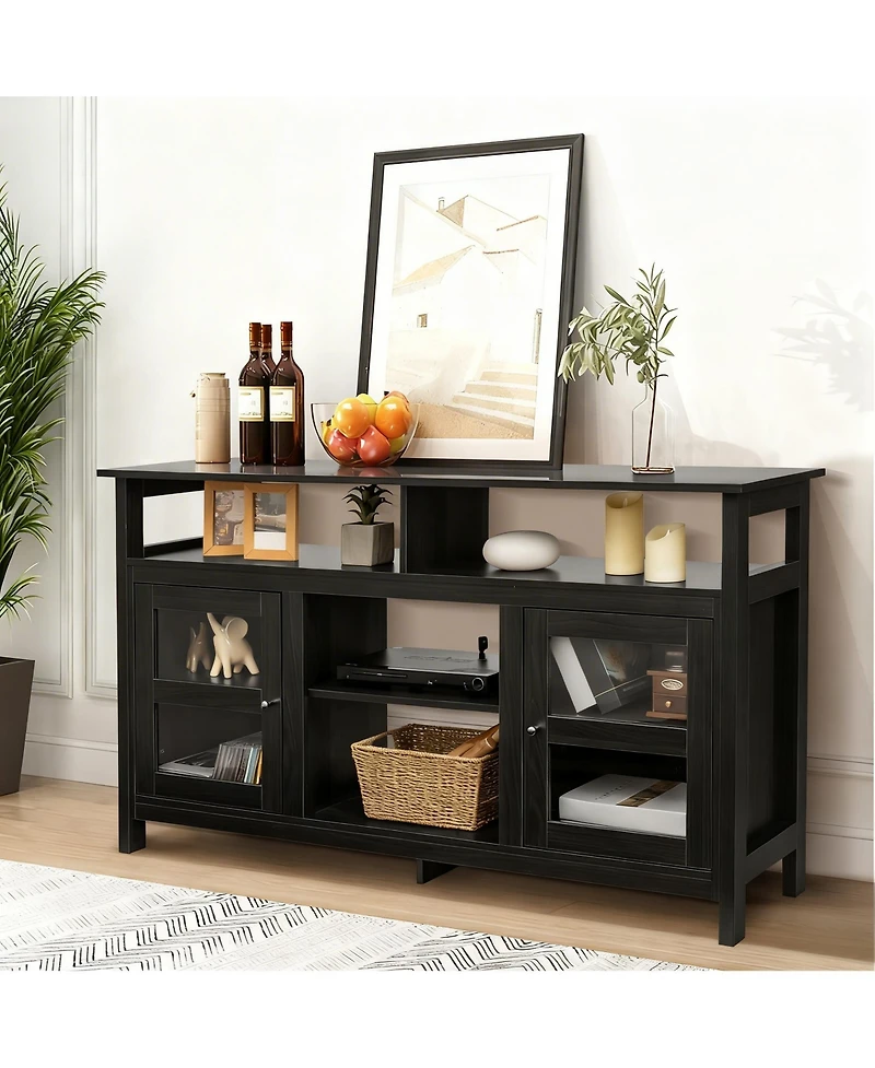 Yigii Farmhouse Table 2 Cabinets 4 Shelves Electric Fireplace Compatible