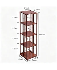 Yigii 5 Tier Bamboo Rotating Bookshelf with Wheels Storage Organizer 360degree(s) Rolling