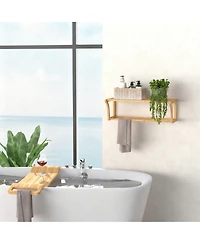 Yigii Bamboo Wall Shelf With Towel Bar Ventilated Storage Rack