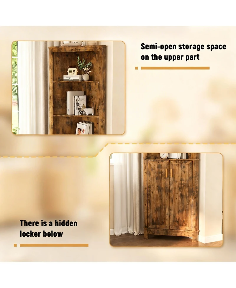 Yigii Corner Cabinet shelf with Fluted Door