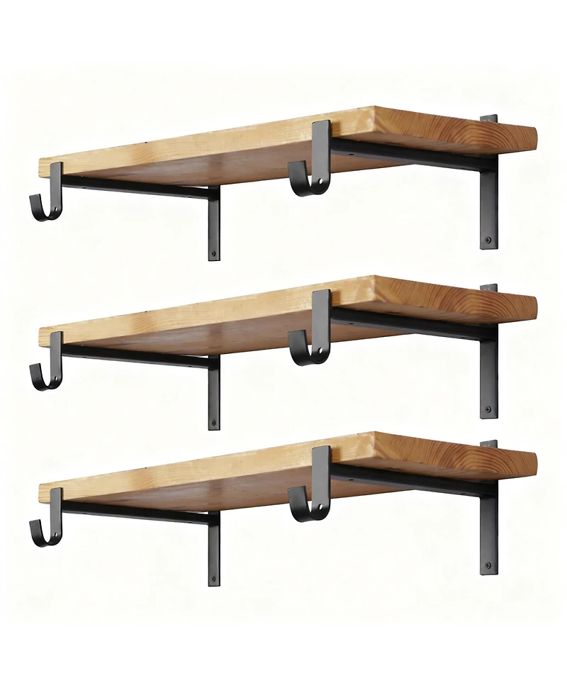 Yigii Closet Rod Bracket Shelf With Hook Wall Mounted 6 Pack