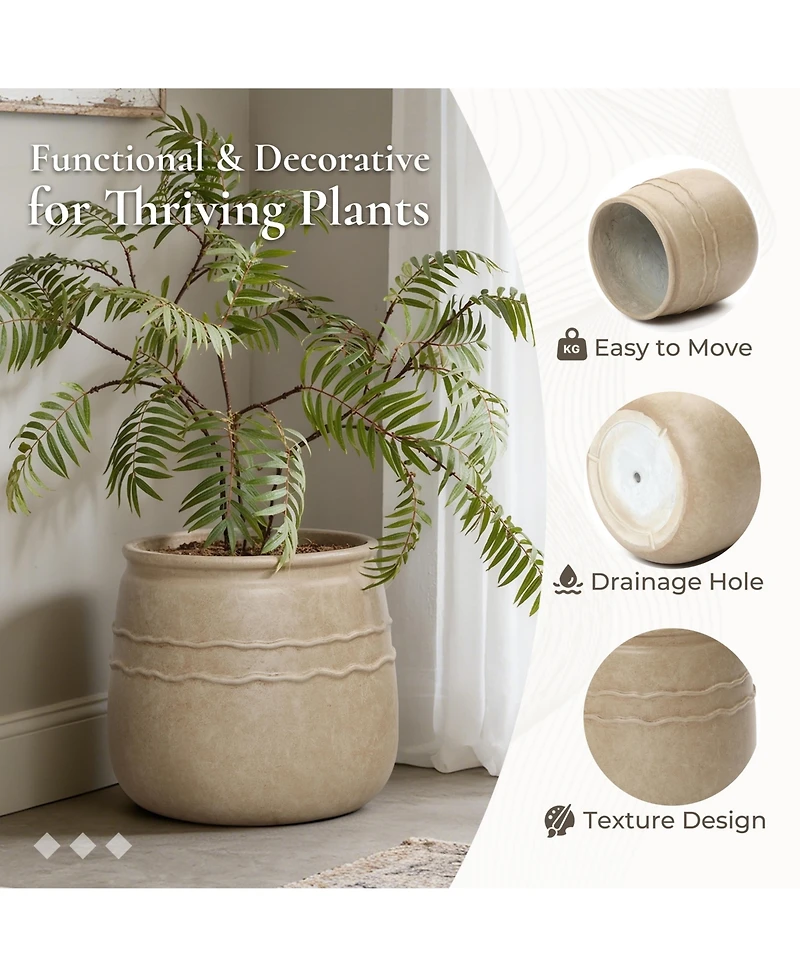 LuxenHome 14" Dia Rustic Brown Large Plant Pot with Drainage, Farmhouse Round Flower Pot Planter for Indoor and Outdoor Plants