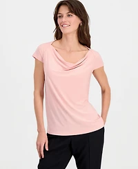 Kasper Women's Cowlneck Cap-Sleeve Top