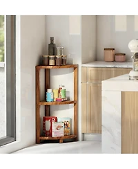 Yigii 3-Tier Wood Corner Shelf Waterproof Bathroom Organizer Space-Saving Storage Stand